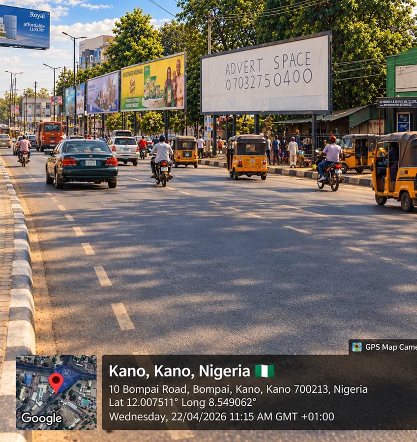 Destiny Media billboard on Bompai Road, Bompai, Kano